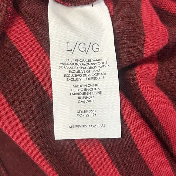 CAbi Sweet Talk Tee Women’s Size L Garnet Red Stripe Short Sleeve Shirt Peplum - Picture 12 of 12